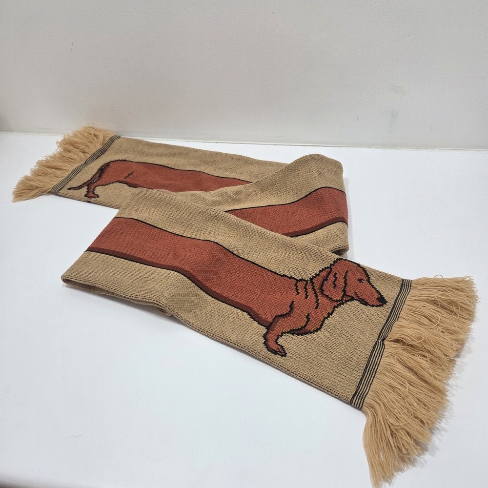 Adorable Daschund Weiner Dog Long Knit Winter SCARF with edge Fringe